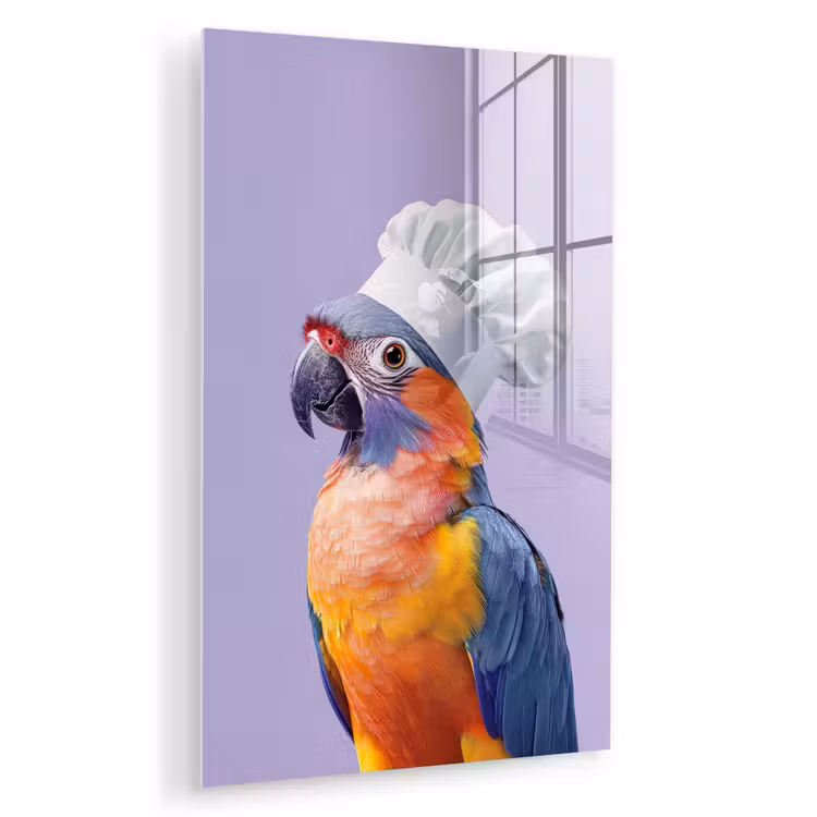 Glas schilderij - Papegaai - Koksmuts - Paars - Cute — 1