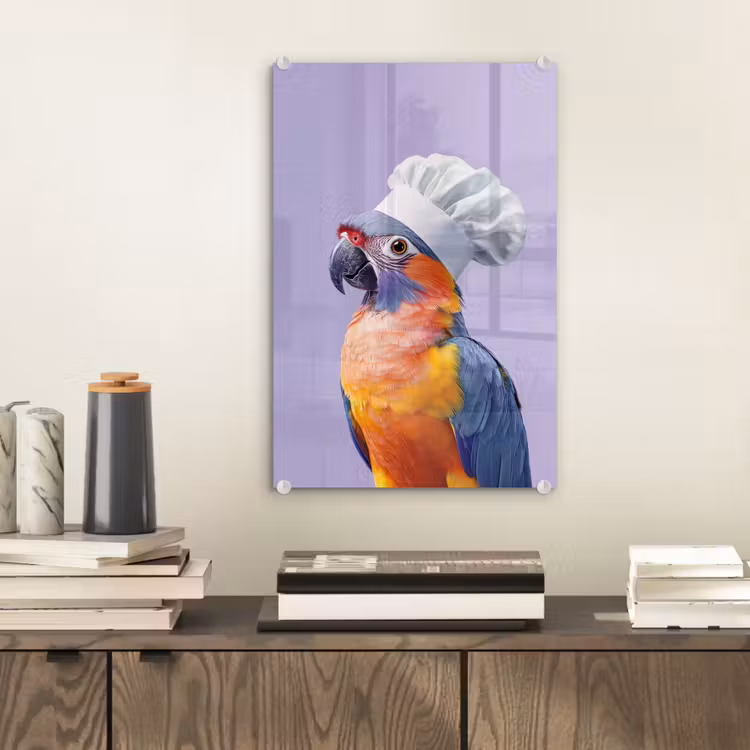 Glas schilderij - Papegaai - Koksmuts - Paars - Cute — 2