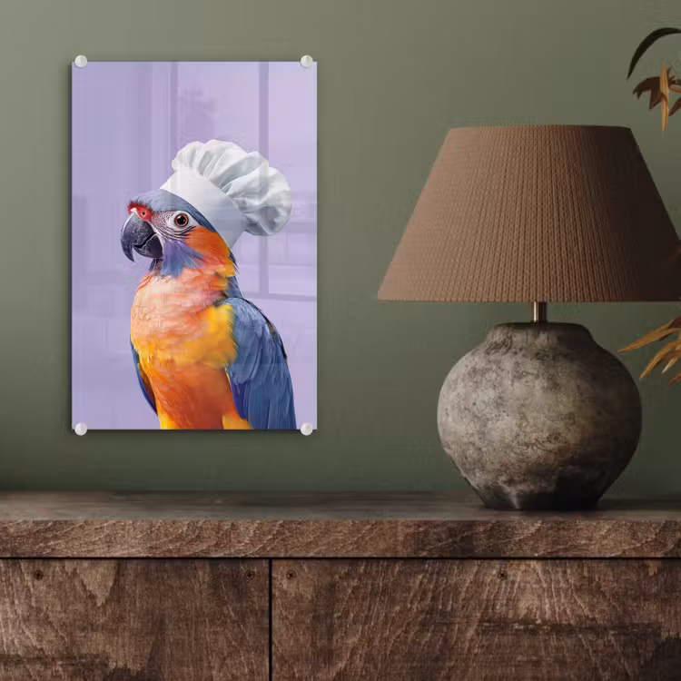 Glas schilderij - Papegaai - Koksmuts - Paars - Cute — 4