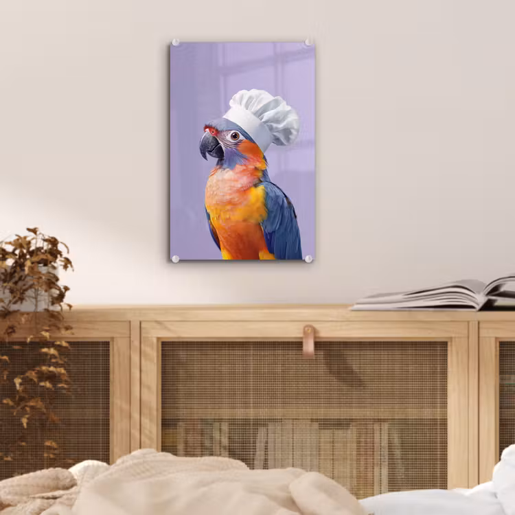 Glas schilderij - Papegaai - Koksmuts - Paars - Cute — 5