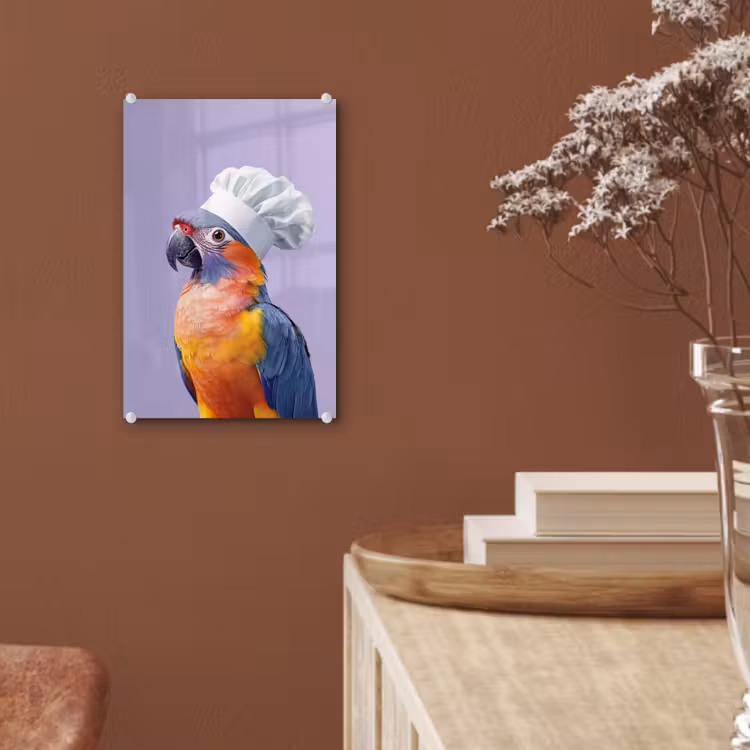 Glas schilderij - Papegaai - Koksmuts - Paars - Cute — 6