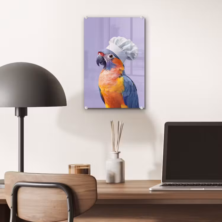 Glas schilderij - Papegaai - Koksmuts - Paars - Cute — 7