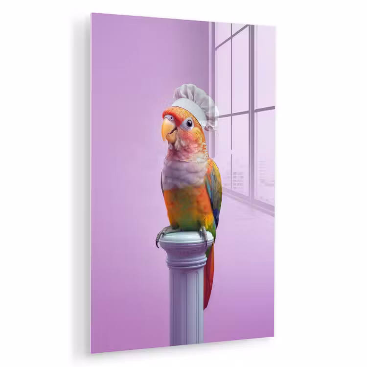 Glas schilderij - Papegaai - Koksmuts - Pilaar - Vogel — 1