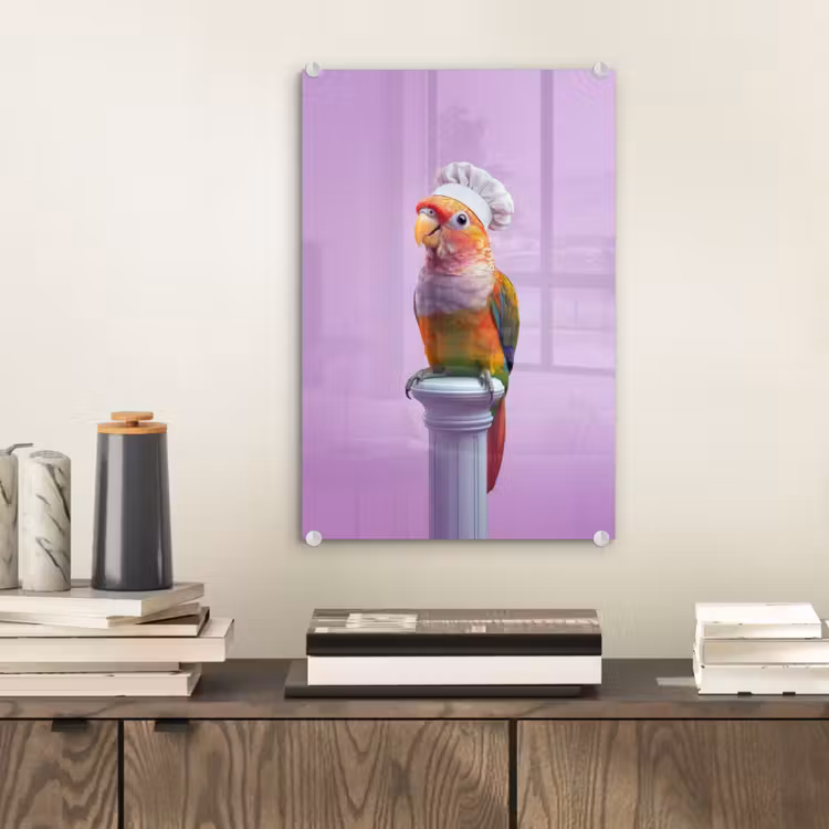 Glas schilderij - Papegaai - Koksmuts - Pilaar - Vogel — 2