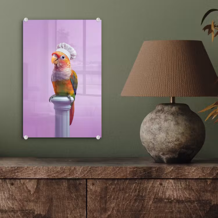 Glas schilderij - Papegaai - Koksmuts - Pilaar - Vogel — 4