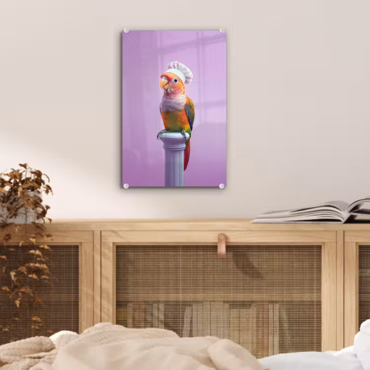 Glas schilderij - Papegaai - Koksmuts - Pilaar - Vogel — 5