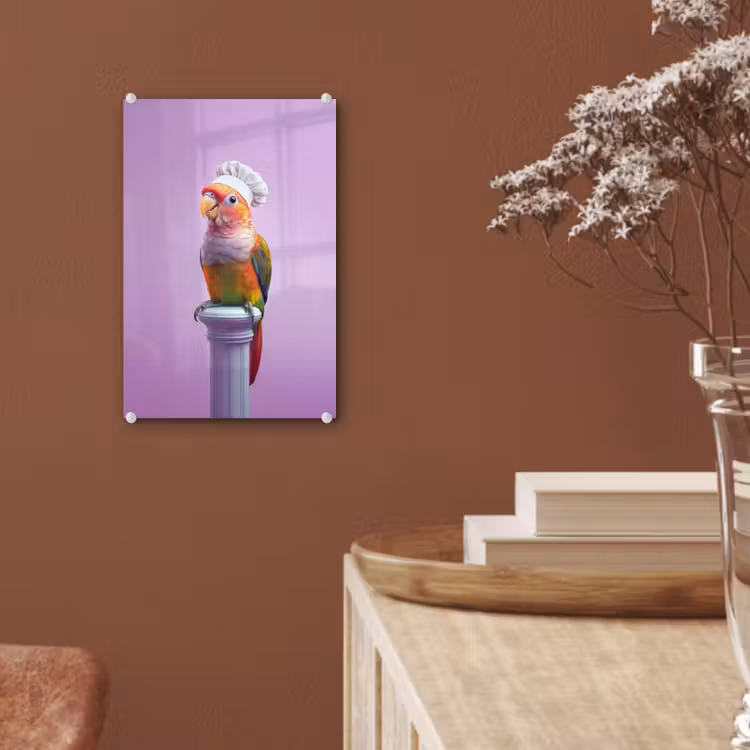 Glas schilderij - Papegaai - Koksmuts - Pilaar - Vogel — 6