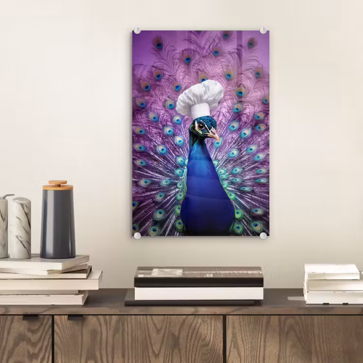 Glas schilderij - Pauw - Koksmuts - Cool - Paars — 2