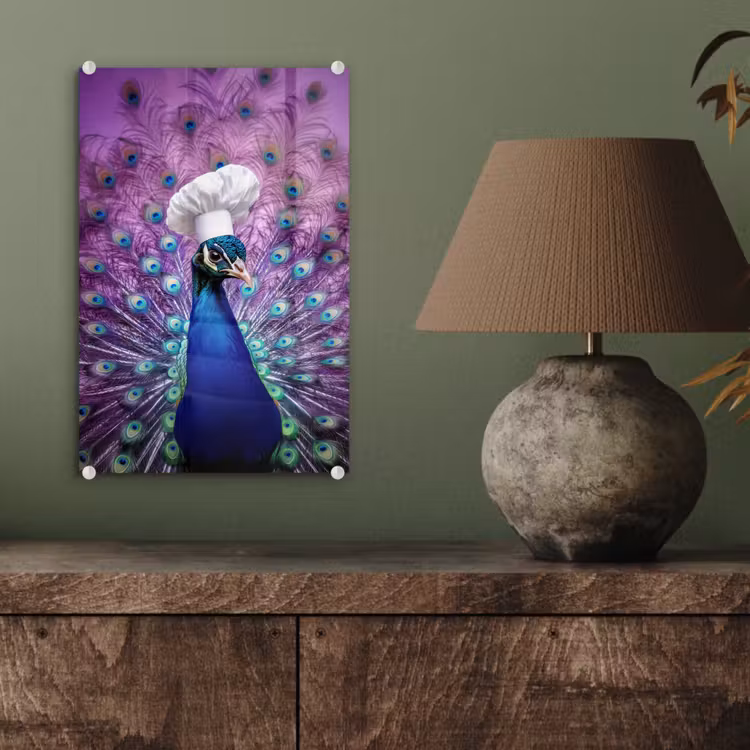 Glas schilderij - Pauw - Koksmuts - Cool - Paars — 4