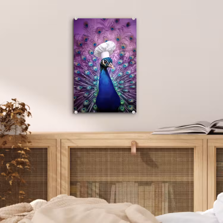 Glas schilderij - Pauw - Koksmuts - Cool - Paars — 5