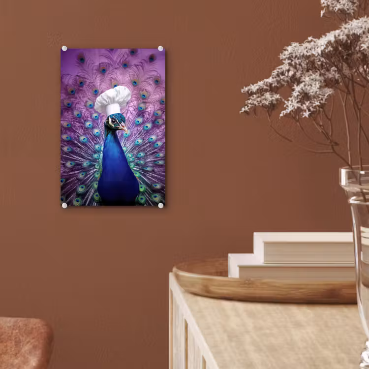 Glas schilderij - Pauw - Koksmuts - Cool - Paars — 6
