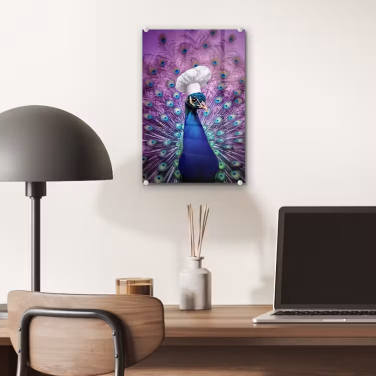 Glas schilderij - Pauw - Koksmuts - Cool - Paars — 7