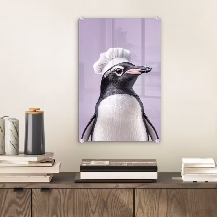 Glas schilderij - Pinguïn - Koksmuts - Lief - Paars — 2