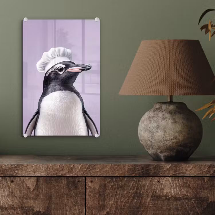 Glas schilderij - Pinguïn - Koksmuts - Lief - Paars — 4