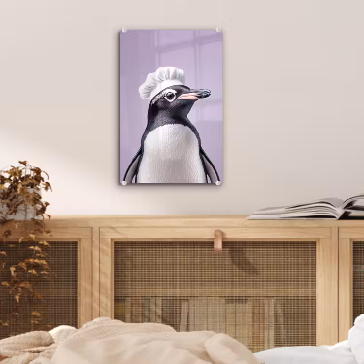 Glas schilderij - Pinguïn - Koksmuts - Lief - Paars — 5