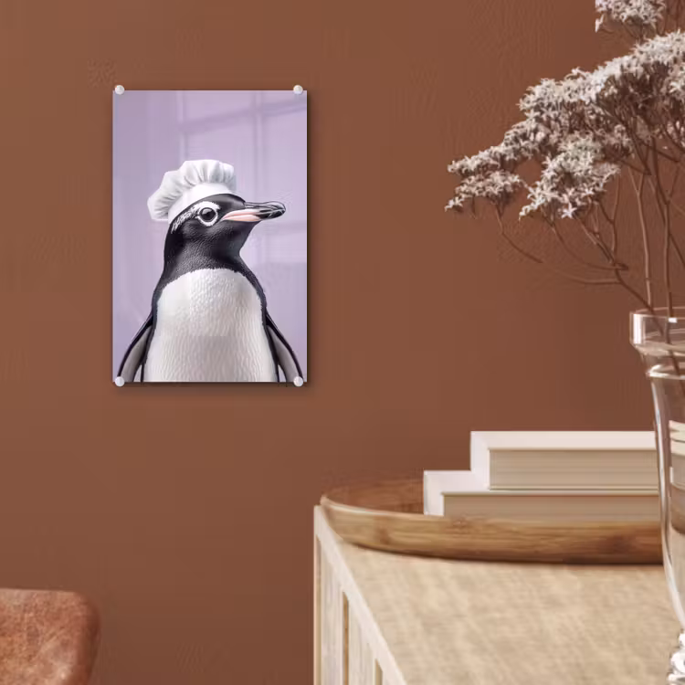 Glas schilderij - Pinguïn - Koksmuts - Lief - Paars — 6