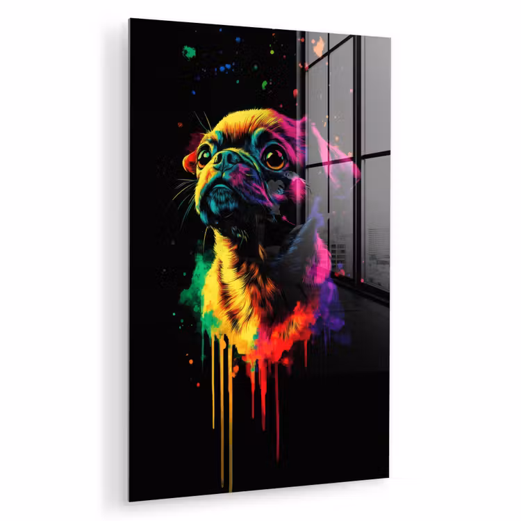 Glas schilderij - Puck - Hond - Verf - Kleuren — 1