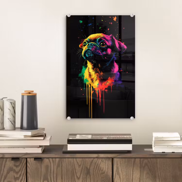 Glas schilderij - Puck - Hond - Verf - Kleuren — 2
