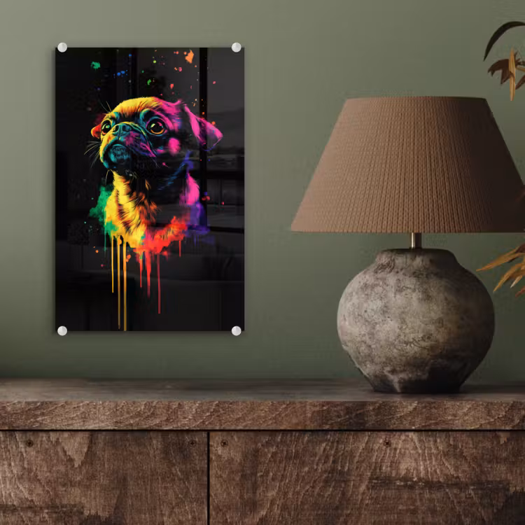Glas schilderij - Puck - Hond - Verf - Kleuren — 4