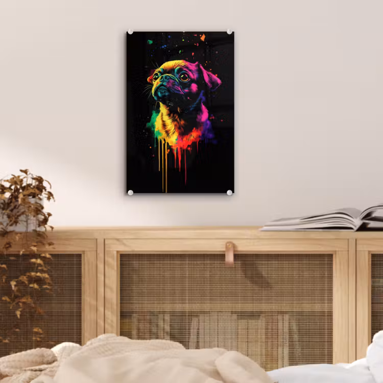 Glas schilderij - Puck - Hond - Verf - Kleuren — 5