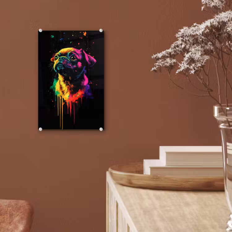 Glas schilderij - Puck - Hond - Verf - Kleuren — 6