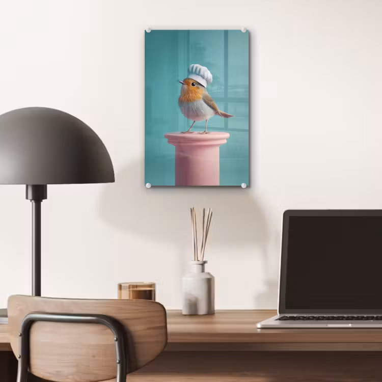 Glas schilderij - Roodborstje - Vogel - Koksmuts - Sokkel — 7