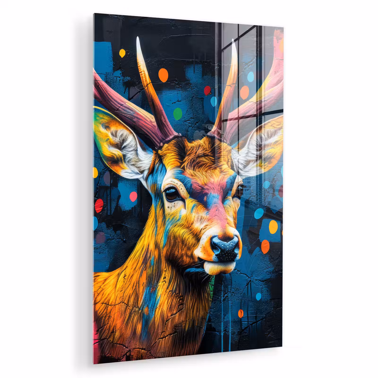 Glas schilderij - Graffiti - Hert - Dier - Kleurrijk — 1