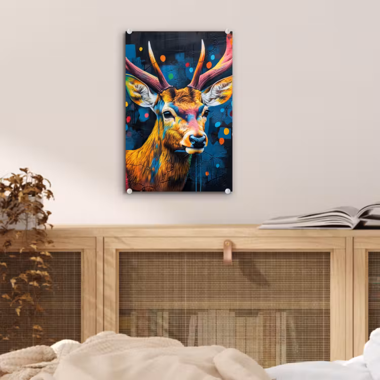 Glas schilderij - Graffiti - Hert - Dier - Kleurrijk — 5
