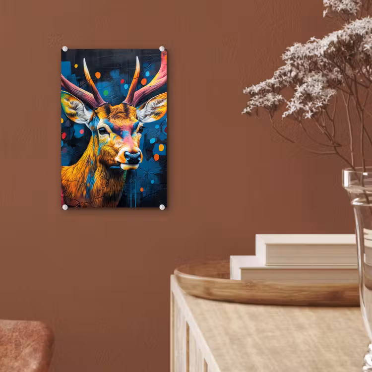 Glas schilderij - Graffiti - Hert - Dier - Kleurrijk — 6