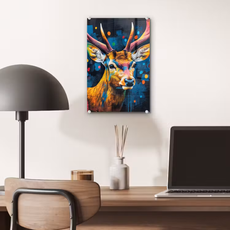 Glas schilderij - Graffiti - Hert - Dier - Kleurrijk — 7