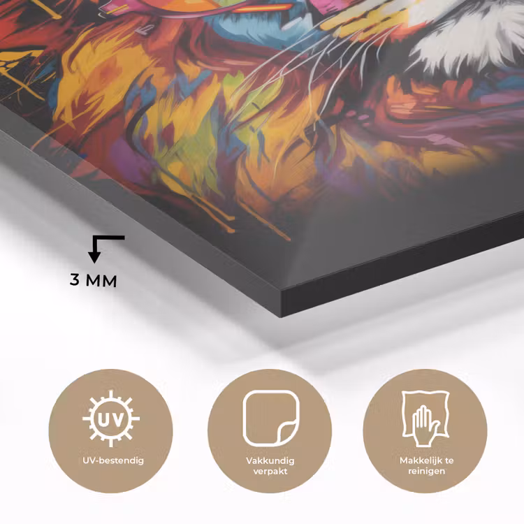 Glas schilderij - Graffiti - Leeuw - Bril - Zwart — 3
