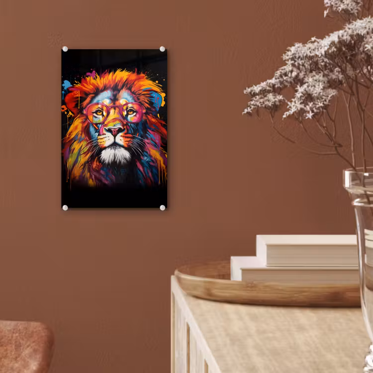 Glas schilderij - Graffiti - Leeuw - Bril - Zwart — 6
