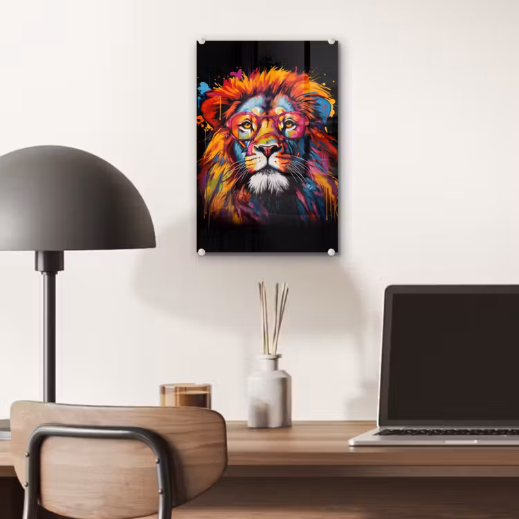 Glas schilderij - Graffiti - Leeuw - Bril - Zwart — 7