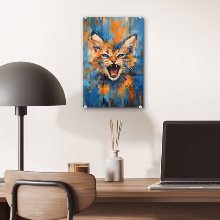 Glas schilderij - Kat - Kleurrijk - Oranje - Blauw — 7