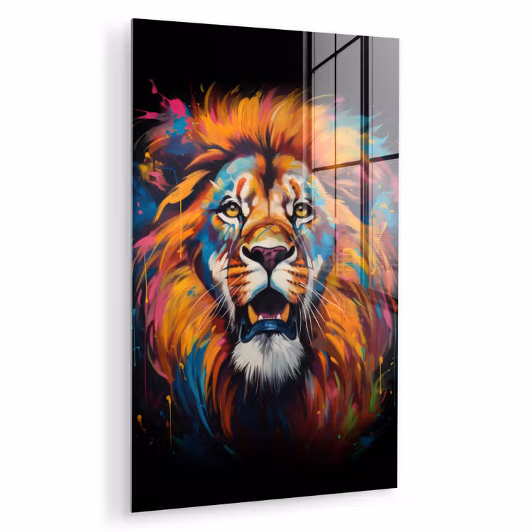 Glas schilderij - Leeuw - Graffiti - Dieren - Zwart — 1