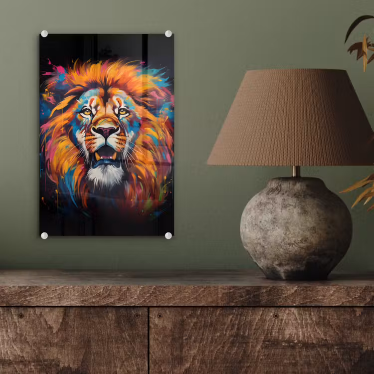 Glas schilderij - Leeuw - Graffiti - Dieren - Zwart — 4
