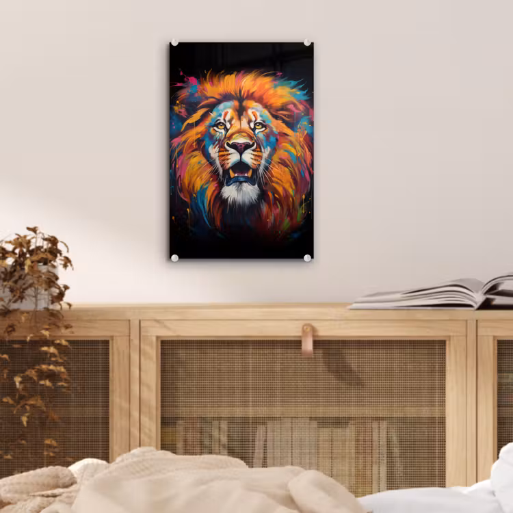Glas schilderij - Leeuw - Graffiti - Dieren - Zwart — 5