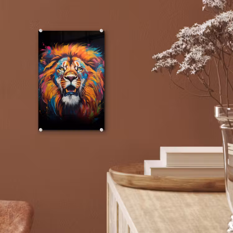 Glas schilderij - Leeuw - Graffiti - Dieren - Zwart — 6