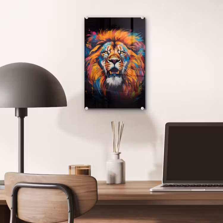 Glas schilderij - Leeuw - Graffiti - Dieren - Zwart — 7