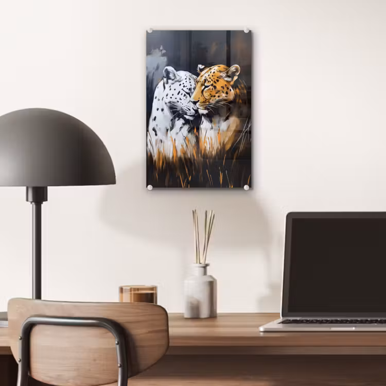 Glas schilderij - Luipaard - Oranje - Wit - Gras — 7