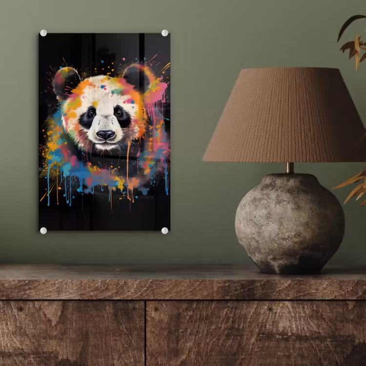 Glas schilderij - Panda - Graffiti - Dieren - Zwart - Kleuren — 4