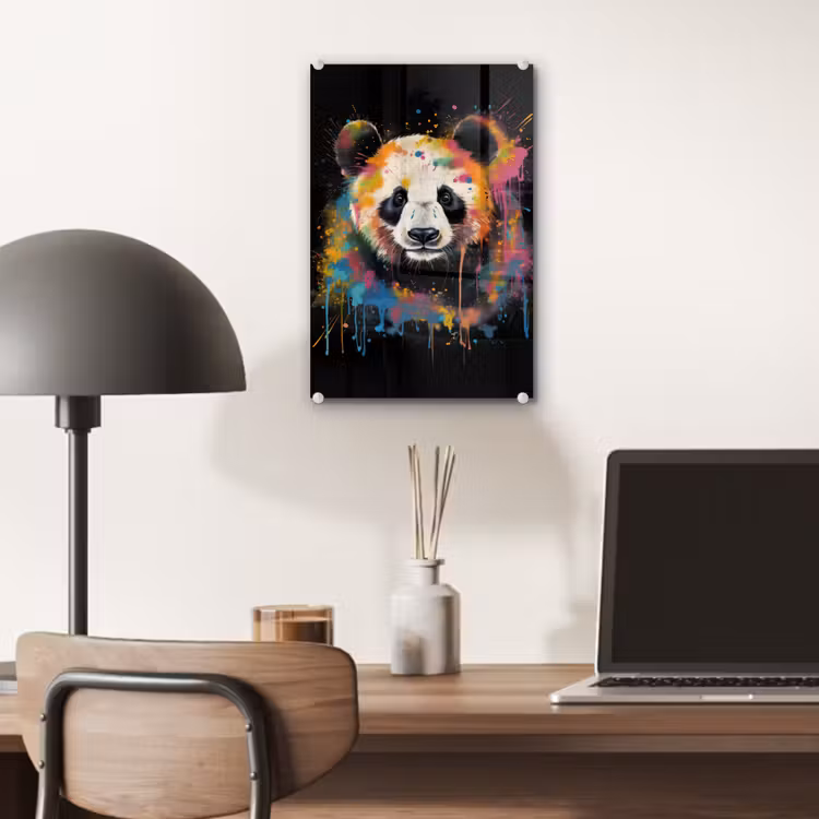 Glas schilderij - Panda - Graffiti - Dieren - Zwart - Kleuren — 7