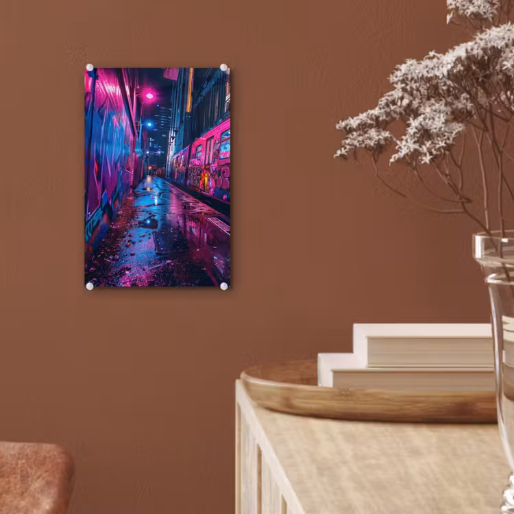 Glas schilderij - Stad - Neon - Nacht - Roze - Graffiti — 6