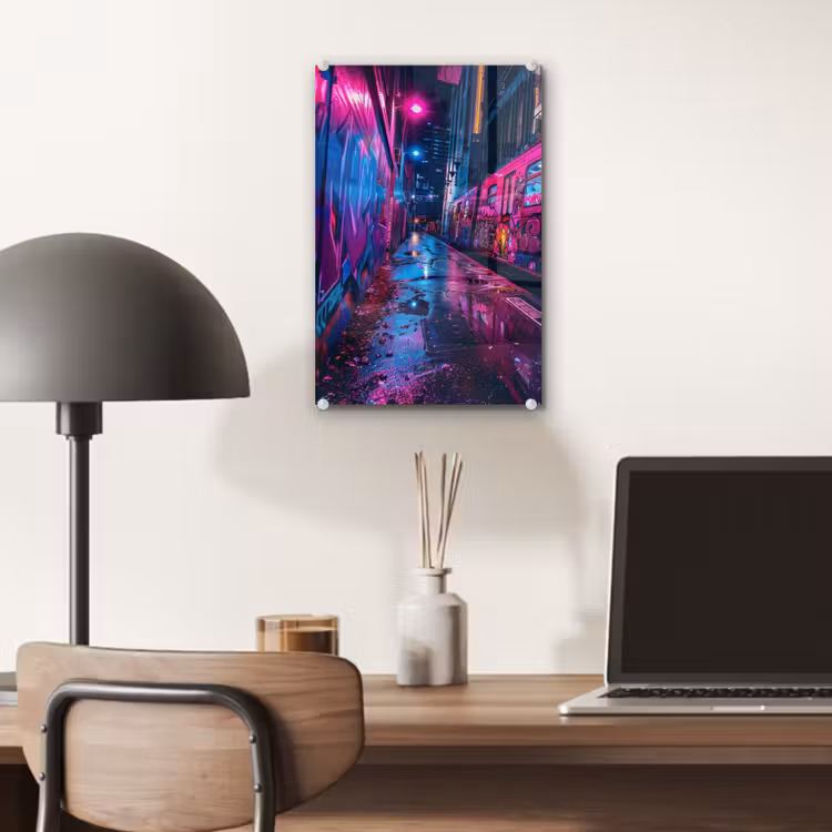 Glas schilderij - Stad - Neon - Nacht - Roze - Graffiti — 7