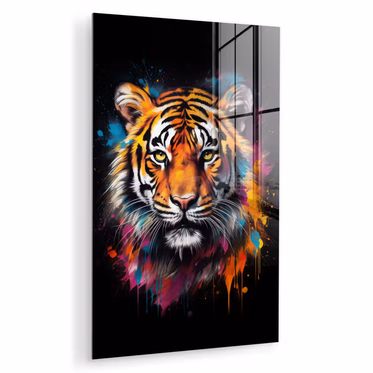 Glas schilderij - Tijger - Graffiti - Dieren - Zwart — 1