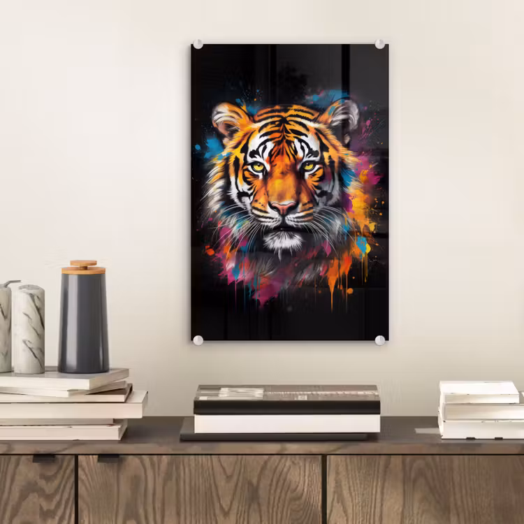 Glas schilderij - Tijger - Graffiti - Dieren - Zwart — 2