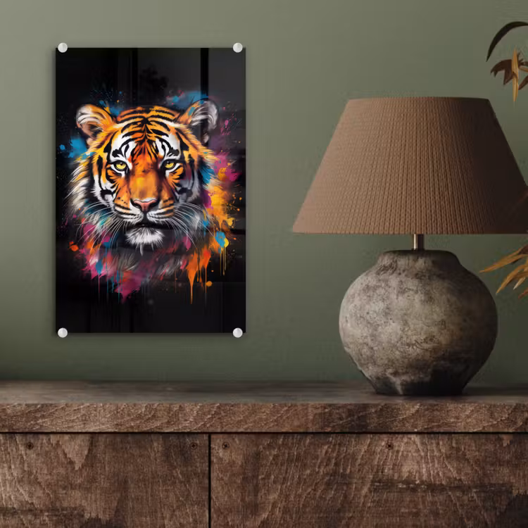 Glas schilderij - Tijger - Graffiti - Dieren - Zwart — 4