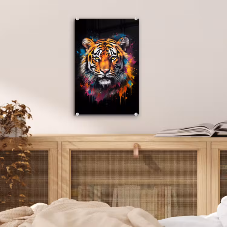 Glas schilderij - Tijger - Graffiti - Dieren - Zwart — 5
