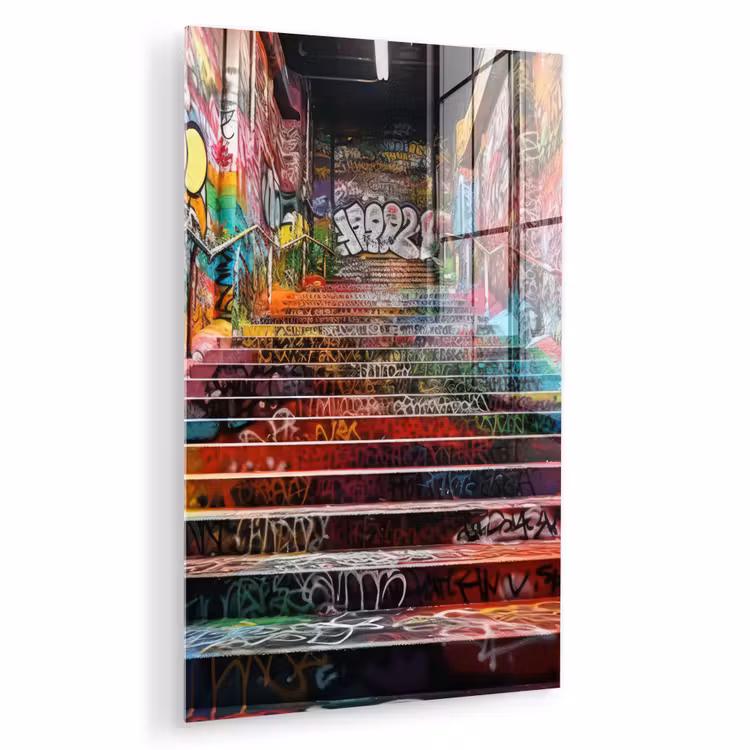 Glas schilderij - Trap - Graffiti - Kleuren - Kunst — 1