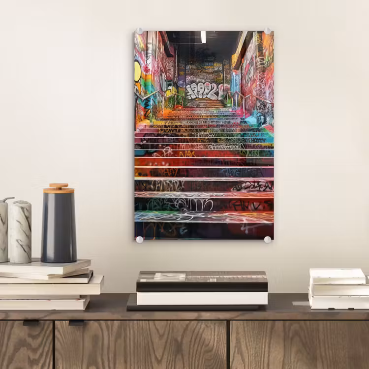 Glas schilderij - Trap - Graffiti - Kleuren - Kunst — 2